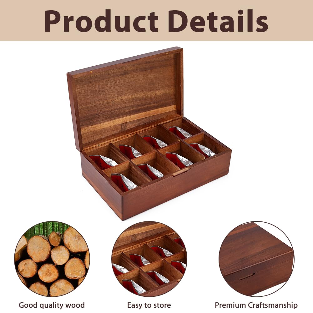 DICOSMETIC 8 cajas organizadoras de madera para bolsas de té grandes cajas de almacenamiento de madera para bebidas, azúcar, café, embalaje individual como regalo de inauguración de la casa, 31 x 19,5