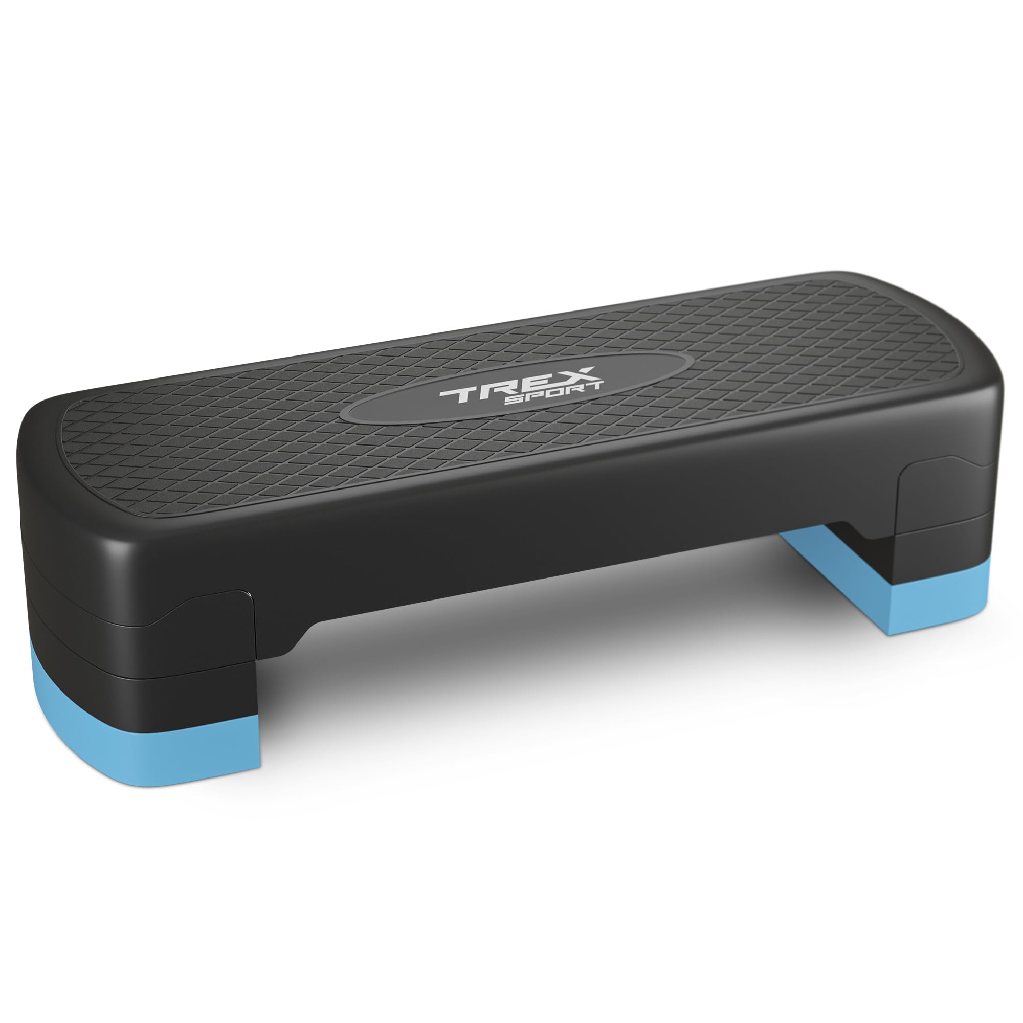 TREX SPORT Steppbrett für zuhause 3x höhenverstellbar 68×28×10/15/20cm | Aerobic Stepper 3 Stufen, rutschfest, bis 350kg belastbar, Stepboard, Blau / Gelb