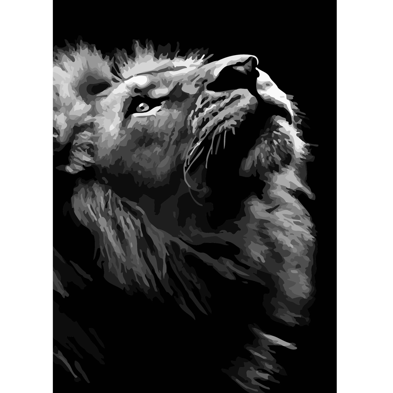 Lion Black and White # 2 DIY Paint by Numbers for Adults Beginner, Adult Paint by Number Kits 16" x 20" / 40 x 50cm, Drawing Paintwork Paintbrushes Craft
