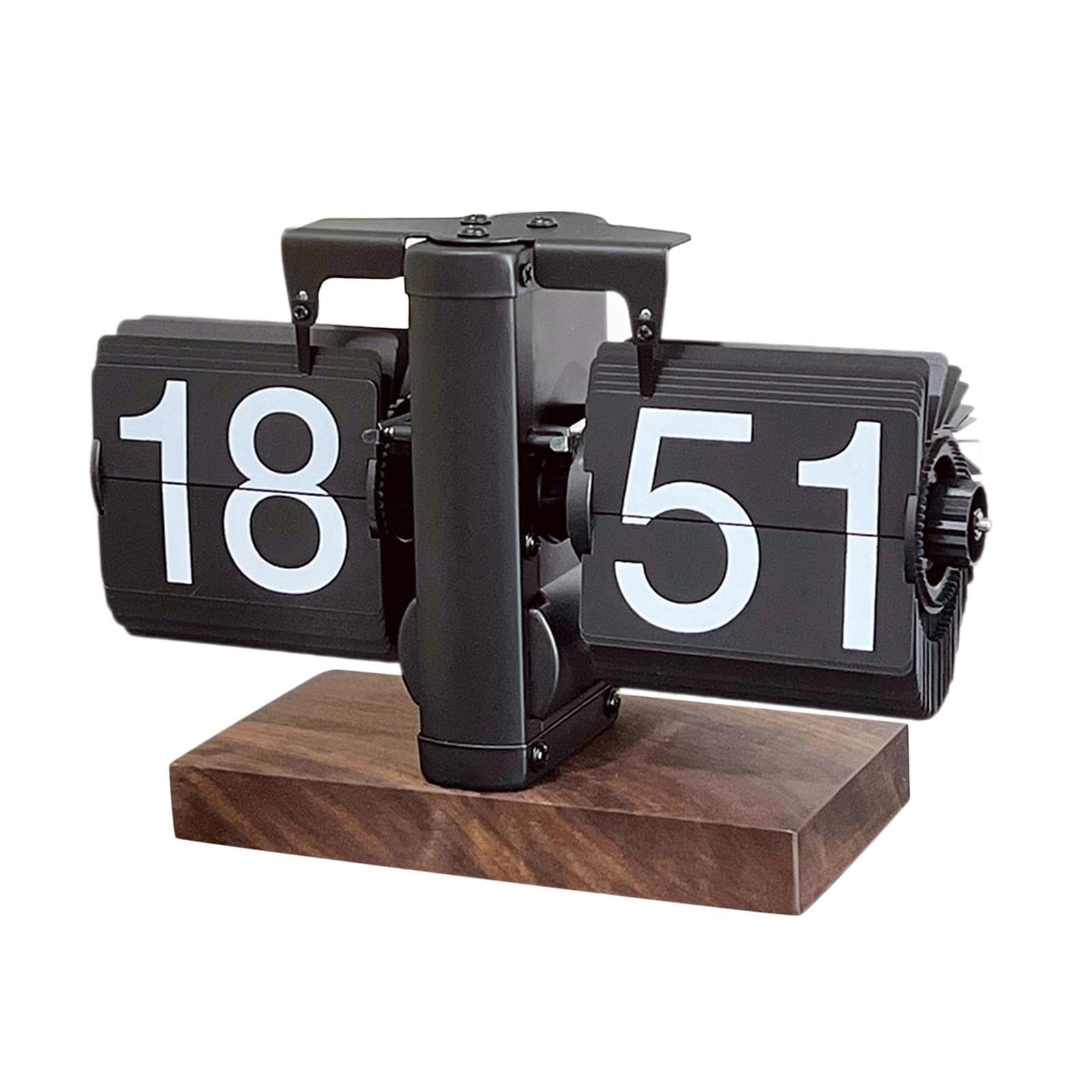 Colcolo Flip-Schreibtischuhr, mechanische Flip-Uhr, Retro-Dekoration, automatische Umblätteruhr, Tischuhr für Schlafzimmer, Desktop, Schwarz 24h