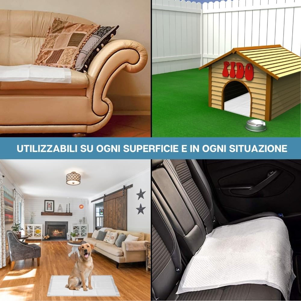 PUPY Jumbo - 200 tappetini igienici per cani con Polimeri Ultra-Assorbenti. Traversine Cani 60x90 Monouso e Anti-Odore, Traverse Cani con 4 Lati Super-Adesivi (60x90, 200)