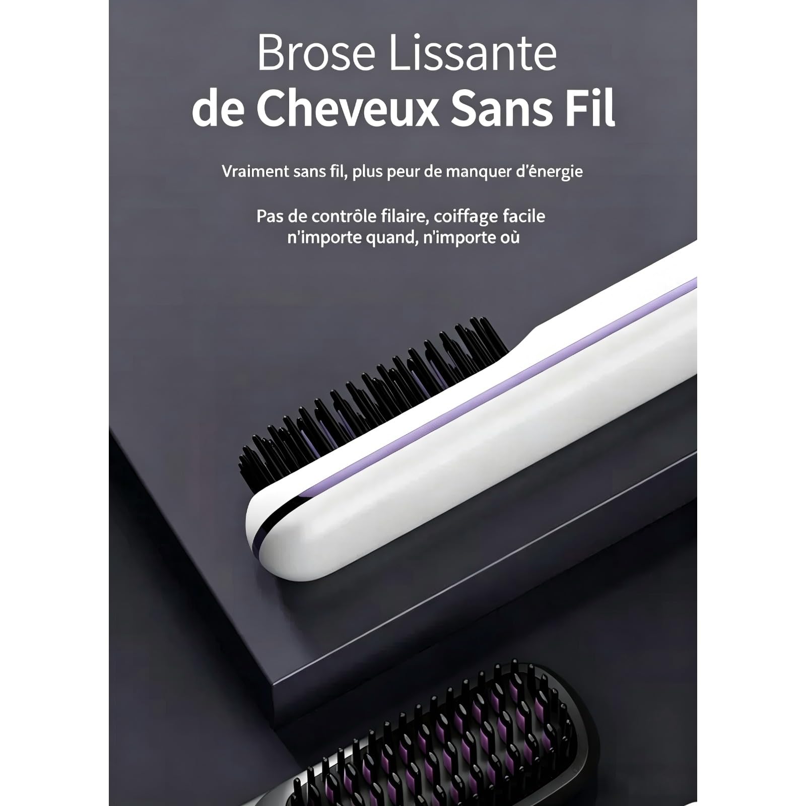Olyviia Brosse à Lisser Rechargeable Portable, Brosse Cheveux Court Brosse à Cheveux, Coiffante Avec Affichage LCD, Pour Coiffage Quotidien & Voyage (Noir)