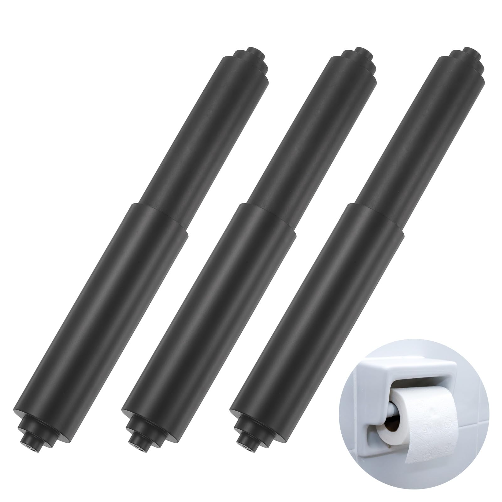 sourcing map 3PCS Toilet Paper Holder Roller, 4.6" to 7" Retractable Bathroom Tissue Roll Holder Toilet Paper Spring Rod Replacement Plastic for Washroom Bathroom, Matte Black