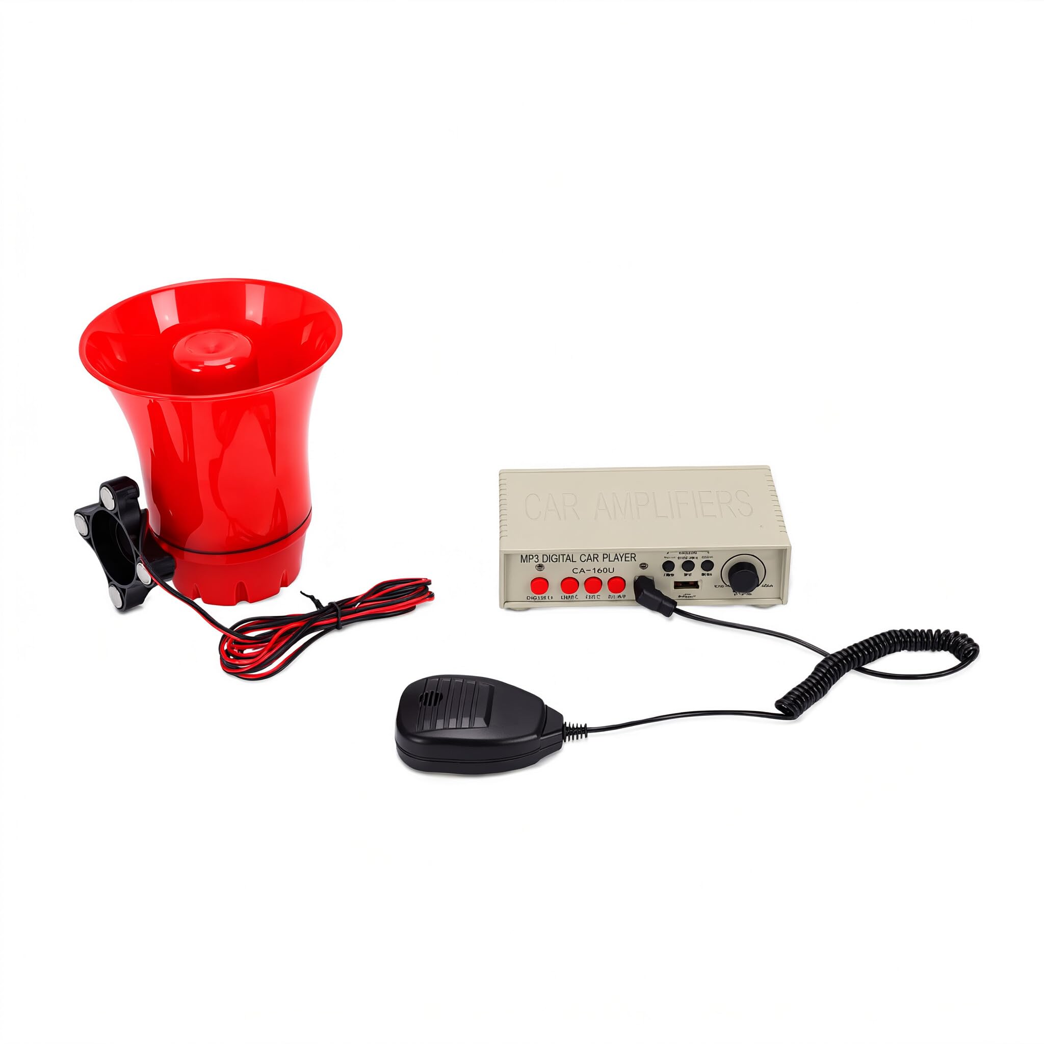 Dpofirs 12V 130dB Auto Warnalarm mit MP3-Player und Mikrofon-System