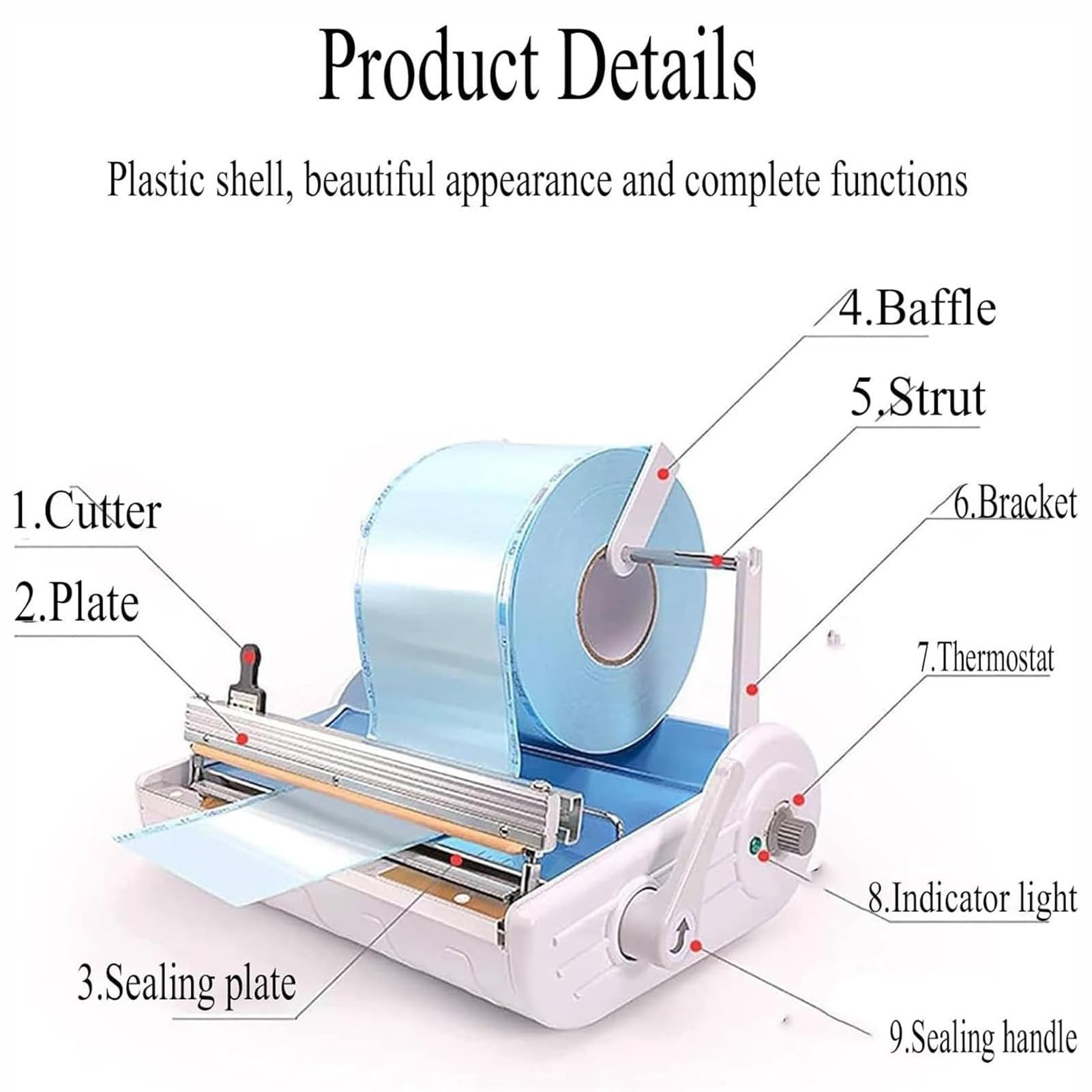 Machine de scellage d'emballage médical, machine d'emballage spéciale de scellage de sacs de stérilisation 100 W avec coupe-sac, machine de scellage dentaire for rouleau de stérilisation