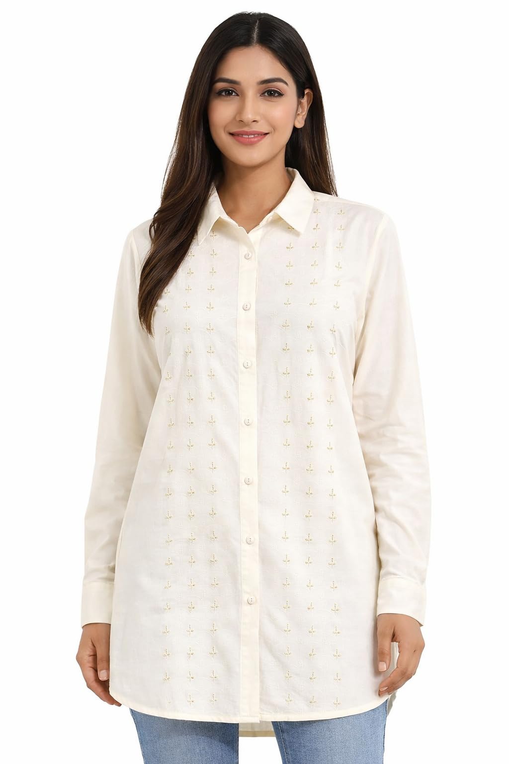 unique universe Women's Silk Chikankari premium Co-ord Set,off White, Long Sleeve Shirt with Embroidered Pants-picture-43
