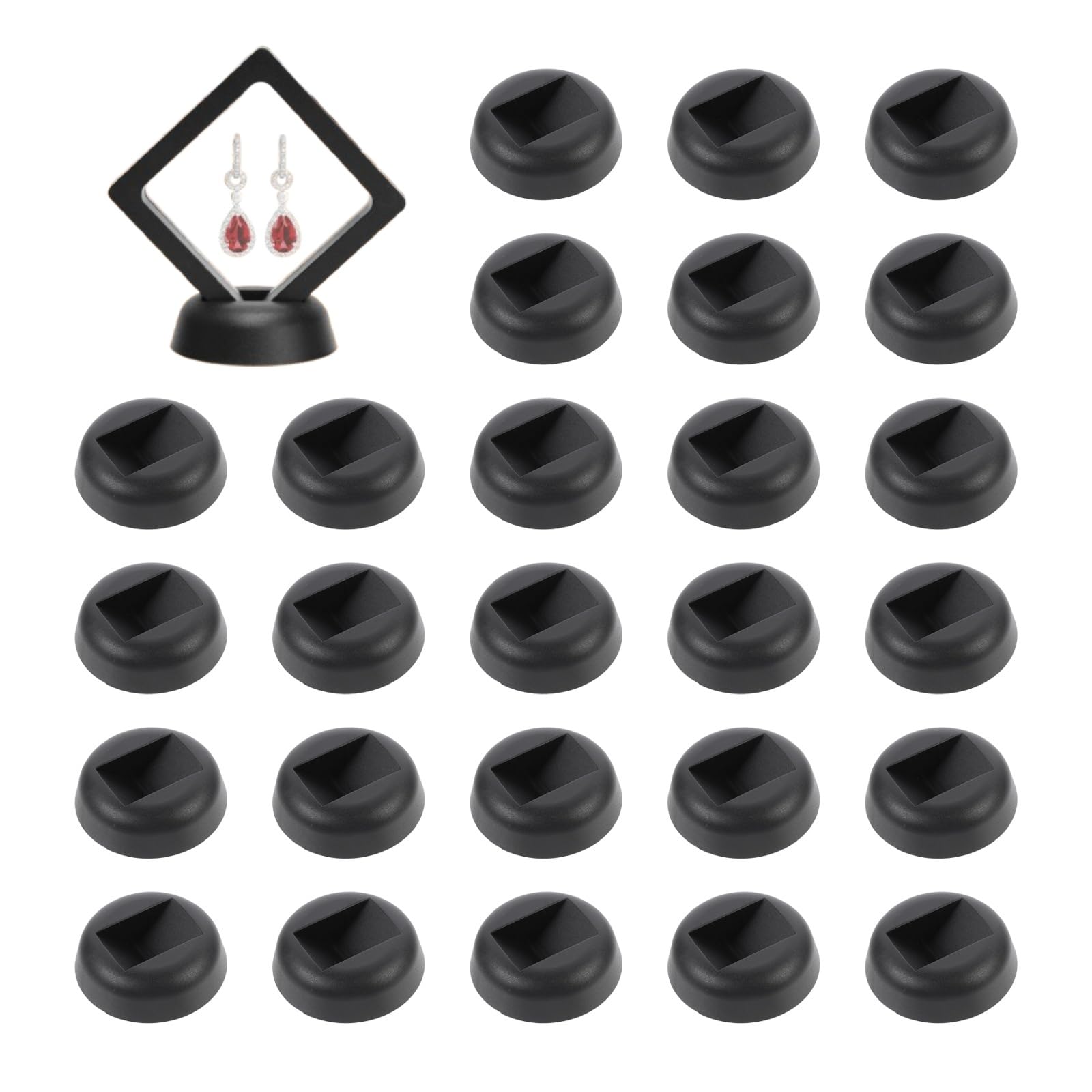 POPETPOP 30pcs Floating Display Case Holder Base Jewelry Stand for Display Picture Frame Stand Coin Display Case Holder Black