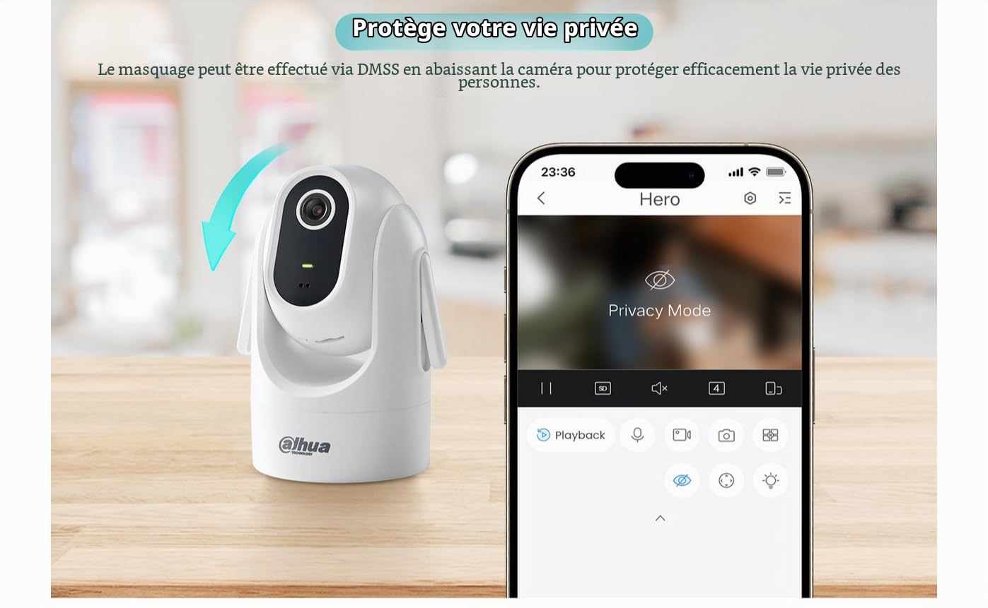 Dahua Caméra réseau Wi-FI panoramique et inclinable d'intérieur à focale Fixe 4 MP - DH-H4C
