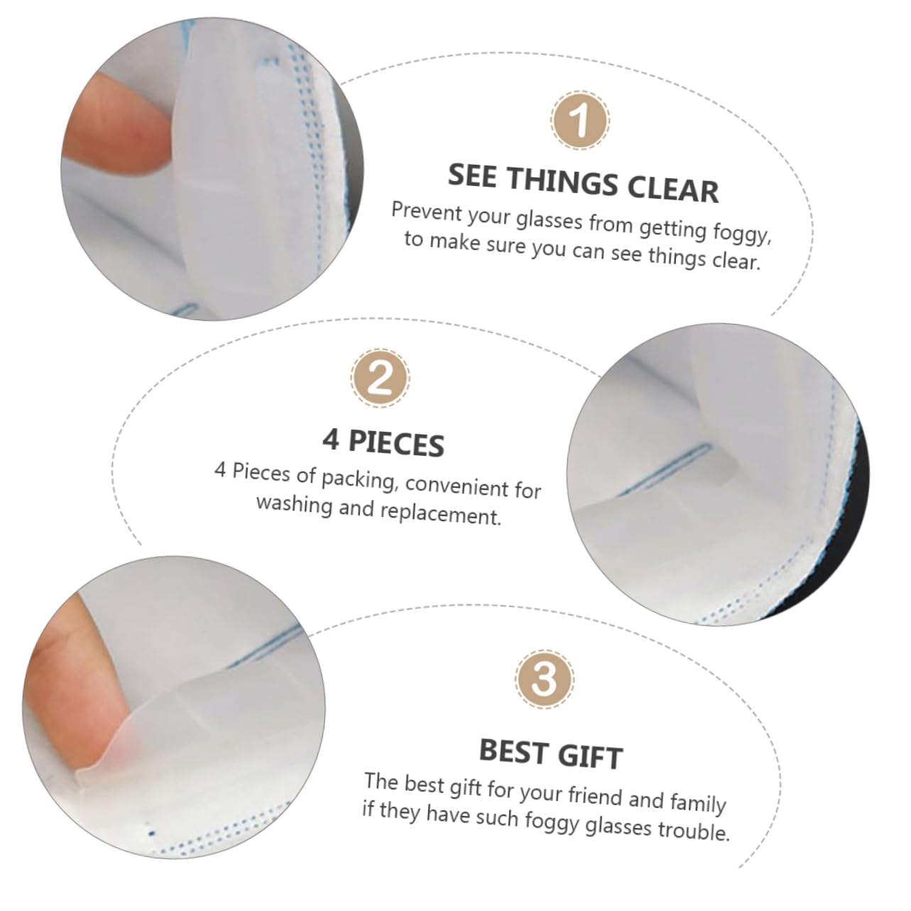 Ipetboom 2sets Glasses Mask De-fogger Inner Mask Preventer Internal Bracket Eyeglass De-fogger Prevent Fog Durable Silicone 4pcs*2