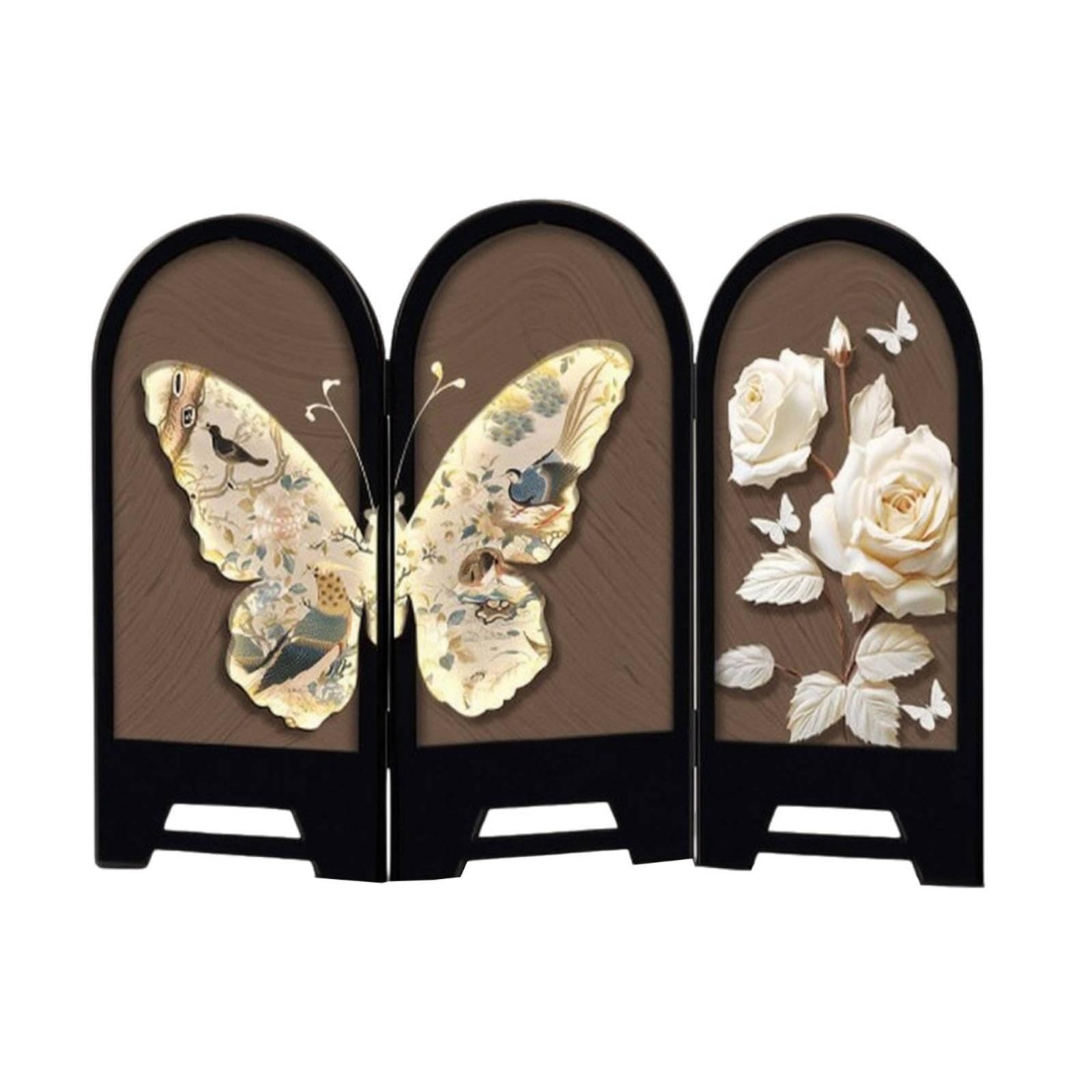 Tabletop Decorative Screen Threepaneled Decorative Screen Arched Desktop Display for Entryway, Dresser, Living Room 42x30cm Butterfly C-picture-20