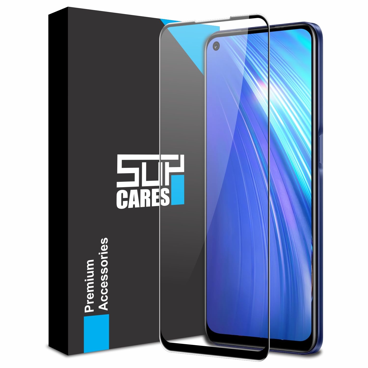 SupCares Tempered Glass for Oppo A52, Realme 8S, Realme 6 and Realme 6i (6.5 Inch) With Installation Kit | 9H Edge to Edge Screen Protector | Black