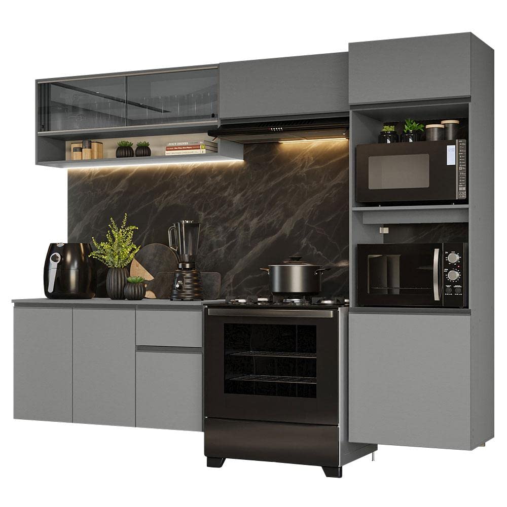 Armário de Cozinha Completa Suspenso 260cm Cinza Nice Madesa 10