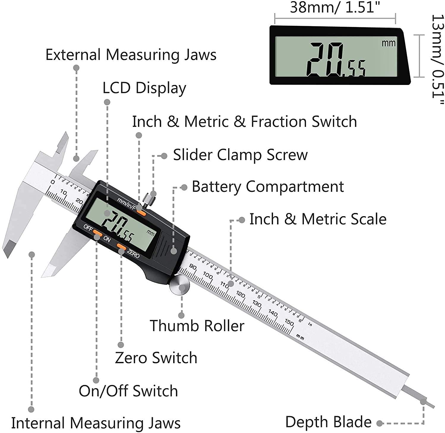 Digital Vernier Caliper,eSynic 150mm Professional Digital Caliper 6