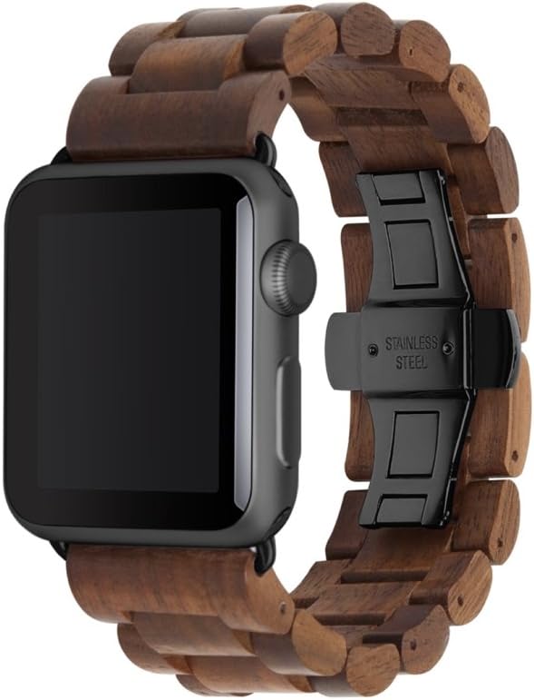 Woodcessories - Band compatible with Apple Watch Series 1-5 made of real wood, EcoStrap (40/42 mm, Walnut/Black)