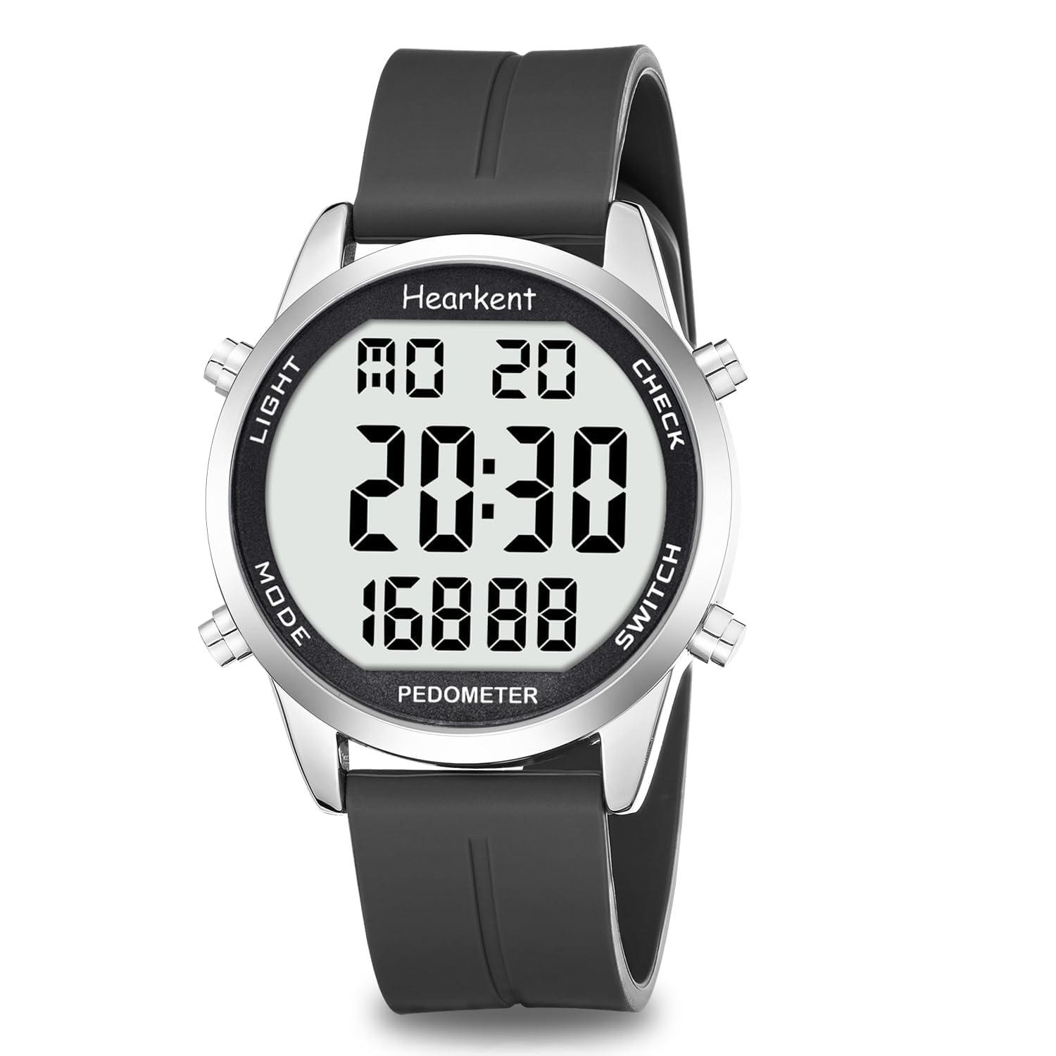 Orologio contapassi per camminare, per anziani, non richiede app, con contapassi, contacalorie e numeri grandi LCD