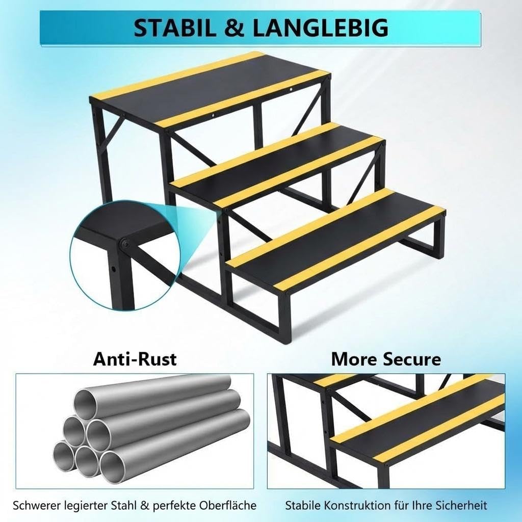 Garvee 3-stufige Wohnmobil-Treppe mit doppelseitigem Handlauf – rutschfeste Metallstufen, stabil und tragbar – Außentreppe für Wohnwagen, Camper, Pools – Belastbar, Schwarz-Gelb – 3 Stufen, doppelte