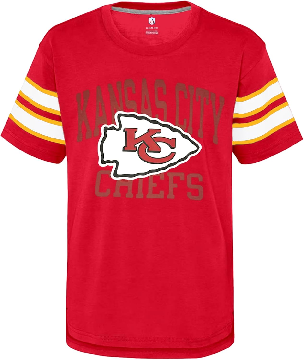 NFL Kids Youth 8-20 Team Official Stripe Wordmark Primary Logo Cotton Short Sleeve Fashion Football T-Shirt