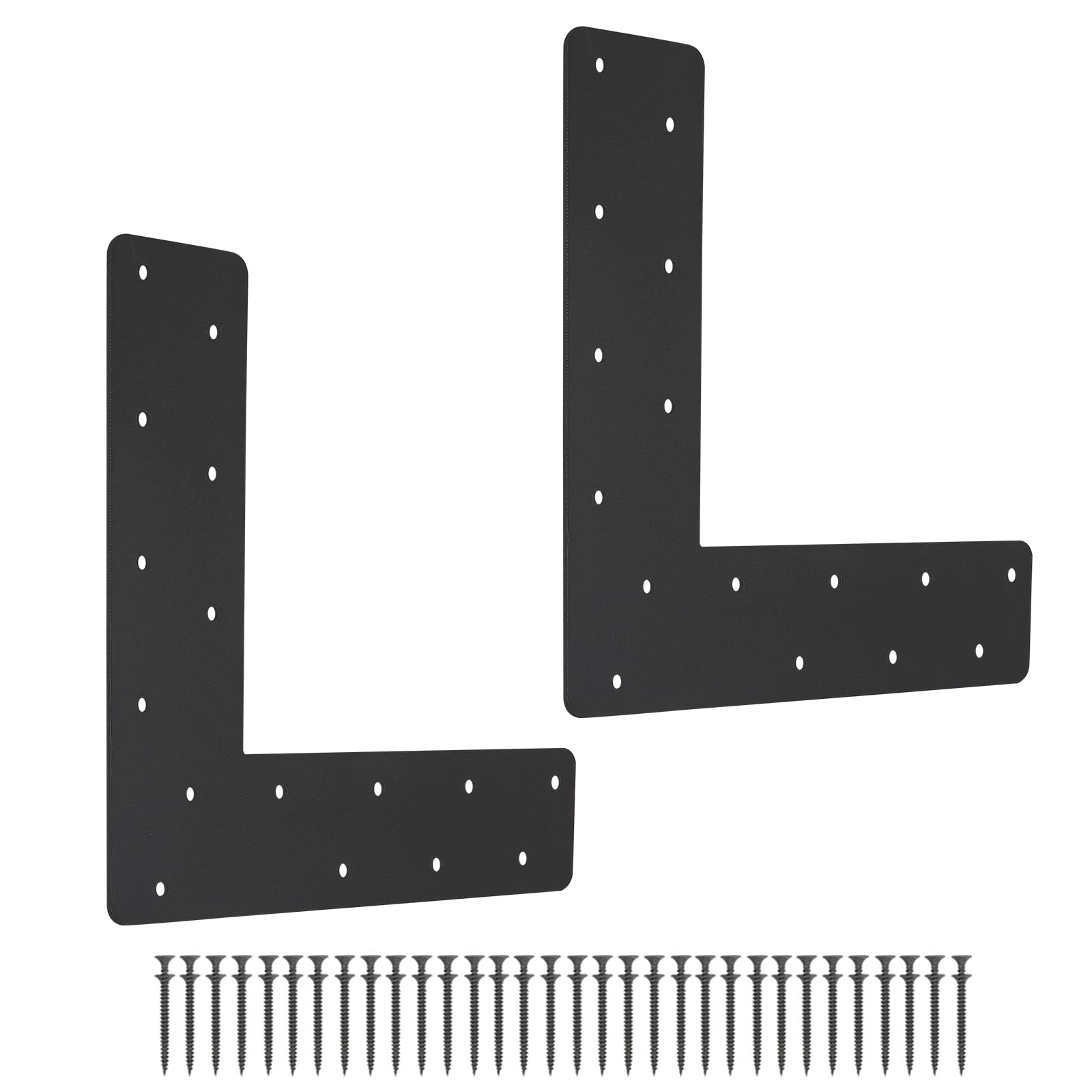 2 Pcs L Shape Flat Bracket. 12"x12" Mending Plate with Black Powder-Coated Right Angle Brackets, Corner Bracket, L Shape Plate Fit 4x4,6x6 for Repair House,Furniture,Pavilion,Truss framing
