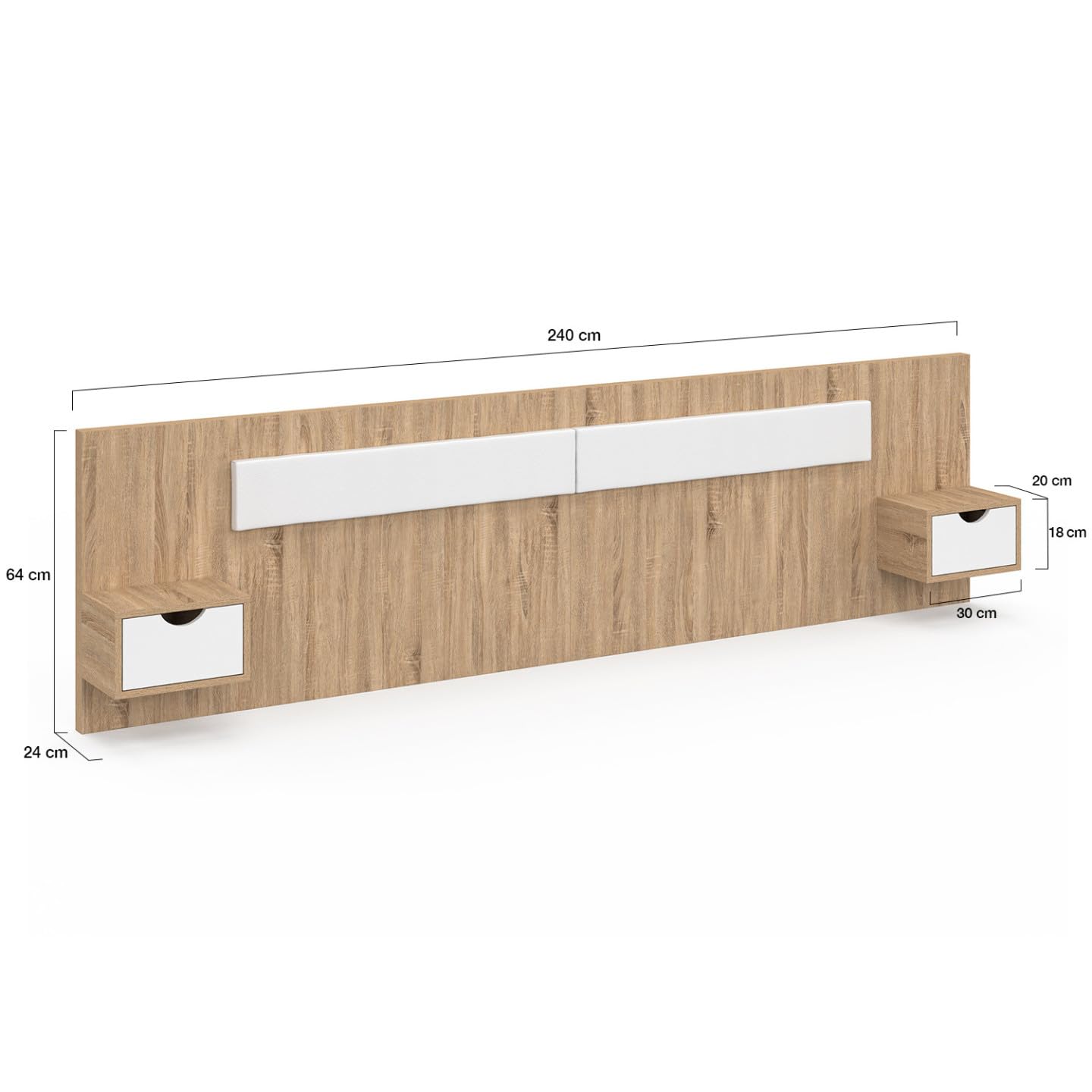 IDMarket - Tête de lit Suspendue avec chevets Santa pour lit 140, 160 et 180 cm Bois et Blanc