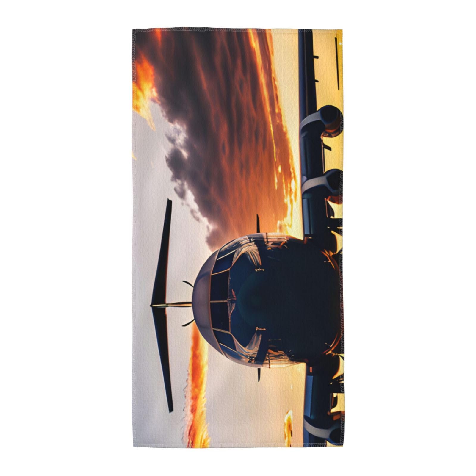 Oazcvbnn Unisex Black Aircraft Plane At Sunset Print Extra Long Beach Towel Soft Comfortable Quick-Dry Gym Hiking Picnics Swimming