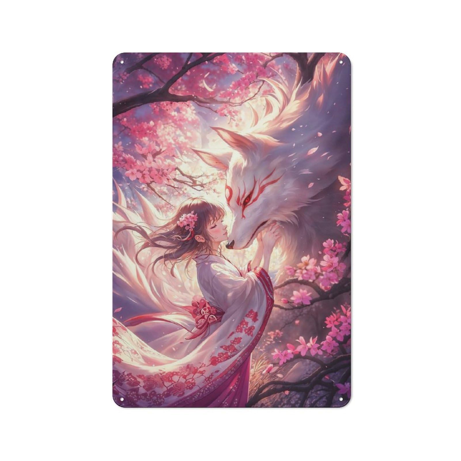 Junmoney Kitsune Ethereal Bond Creative Office Metal Sign 30X20cm, Study Room Decor For Workspace, Cafe, Shop Or Desk Area