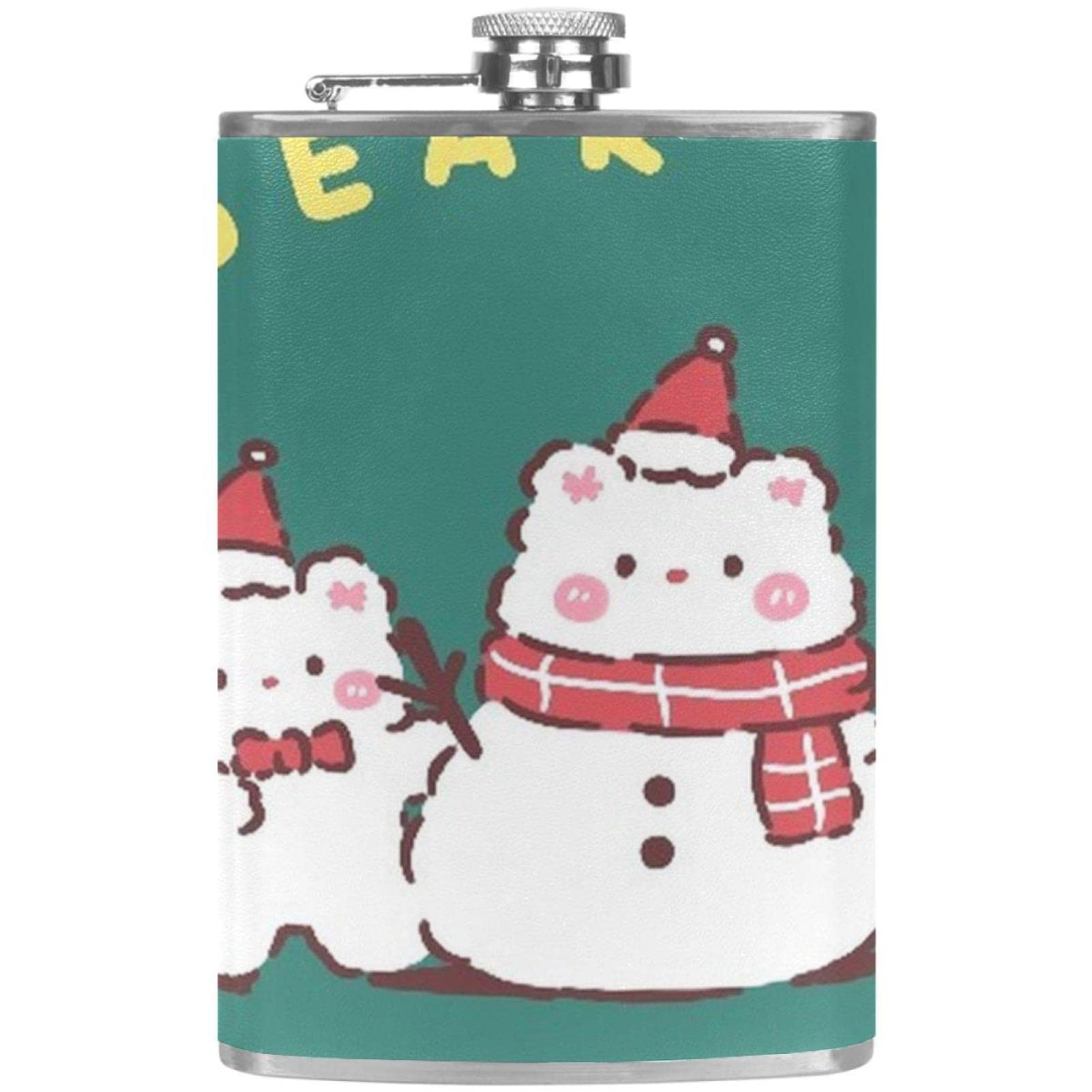 Flasque de poche Noël en acier inoxydable avec entonnoir motif ours