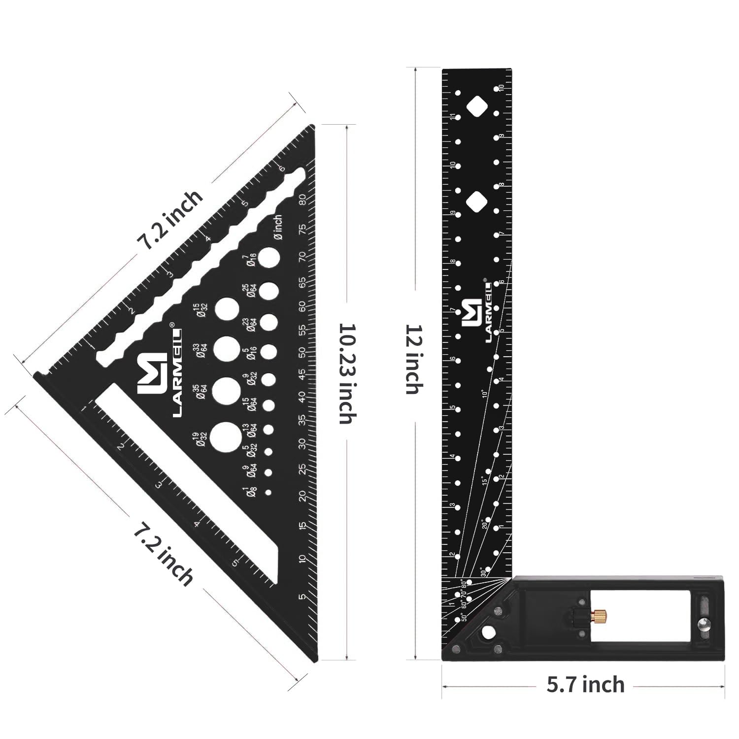 Juego de cuadrados de carpintero de 7 pulgadas y marco cuadrado de 12 pulgadas, cuadrado de carpintería de herramienta cuadrada, cuadrado de viga de aluminio para carpintería, color negro