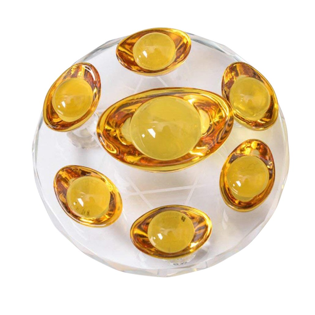 Yellow Crystal Gold Ingot Statue Seven Star Array Feng Shui Decor Attract Wealth and Good Luck 4.8 Inch