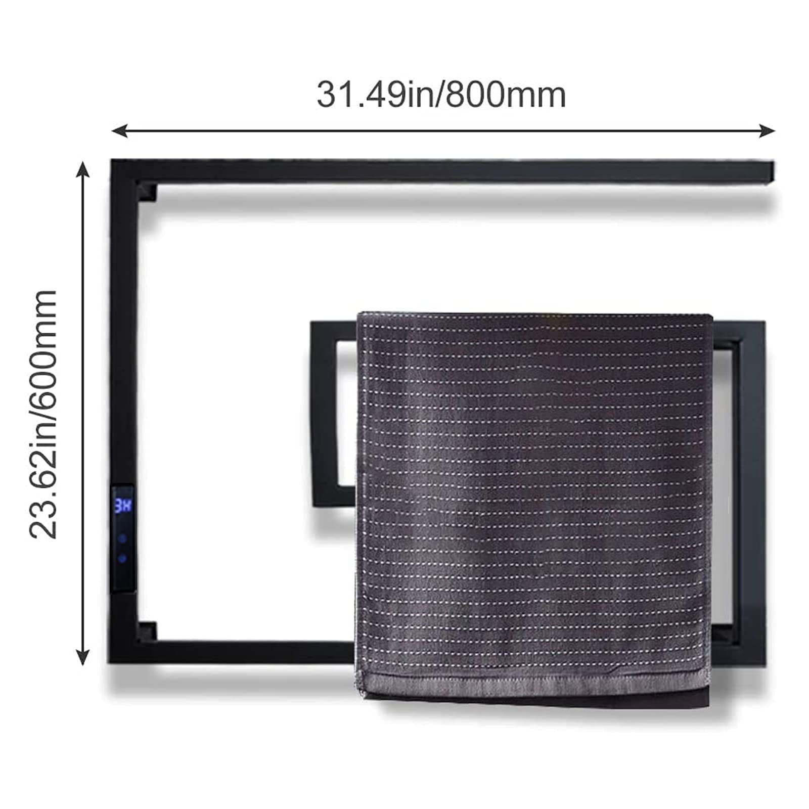 Radiador Calentador de Toallas con Temporizador LED, toallero eléctrico de Acero Inoxidable 304, de Pared, Resistente al Agua IP56, cableado.(Hardwired)