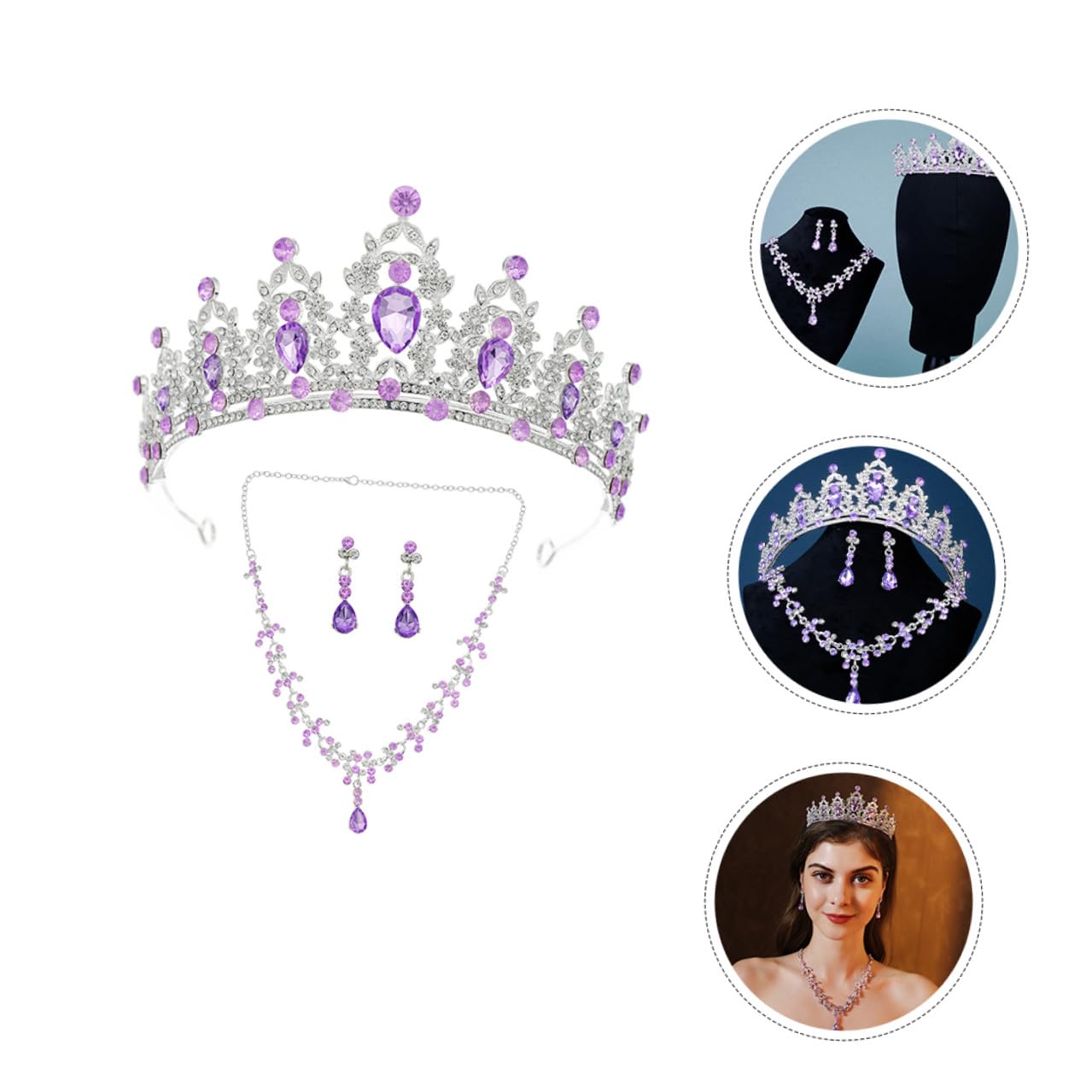 VALICLUD Conjunto de Joyas de Novia Collar Dijes para Mujer Pendientes Colgantes de Gemas de Imitación Tiara de Joyas para Boda