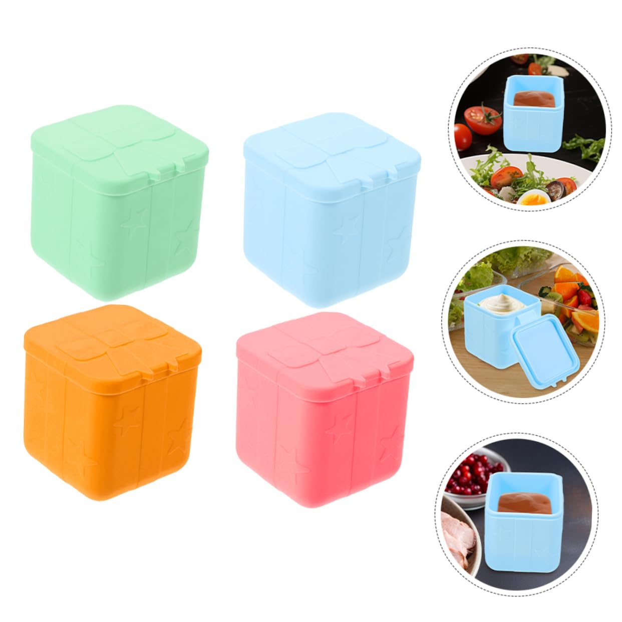 Garneck 2 Set Di Contenitori Per Condimenti Per Lunch Box Tazze Per Condimenti Coperchi in Silicone Vasetto Per Salsa Piccola Scatola Per Condimenti 4 Pezzi * 2