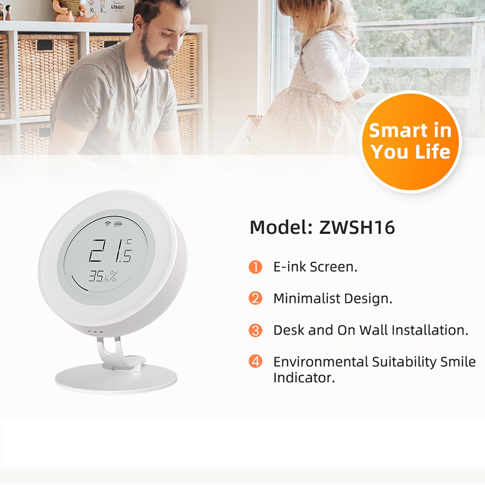 HUIOP Detector portátil de temperatura y humedad Hogar Oficina Habitación del bebé Higrotermógrafo Pantalla digital Medidor de temperatura y humedad Pantalla de tinta electrónica Probador de