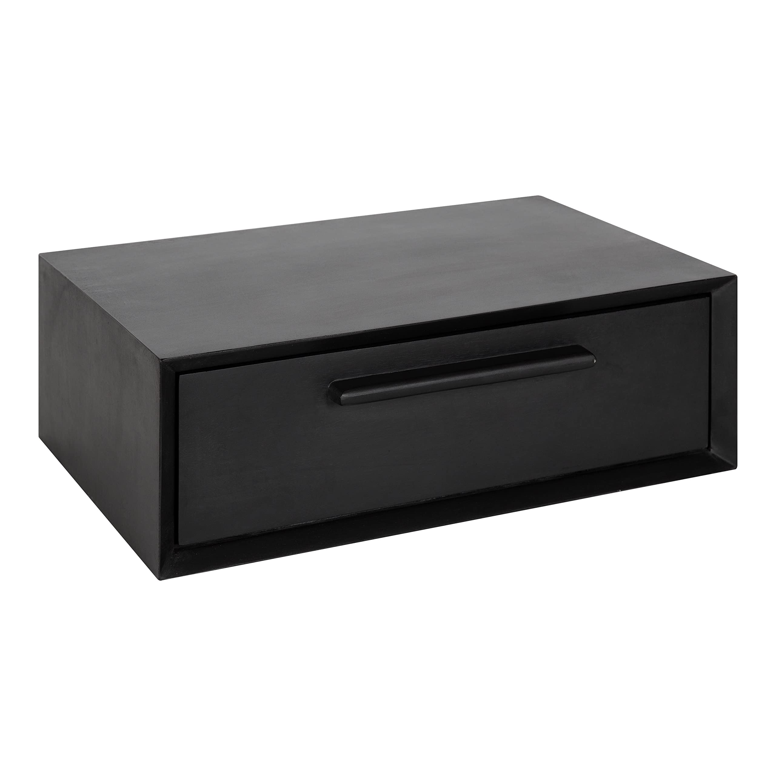 Kate and Laurel McCutcheon Floating Wood Storage Shelf; 18 x 12 x 6; Black; Decorative Transitional Floating Bedroom Nightstand with a Concealed Cubby