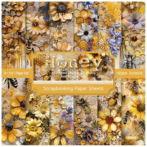 Papier scrapbooking 15,2 x 15,2 cm fleur et abeille, bloc papier cartonné décoratif de printemps