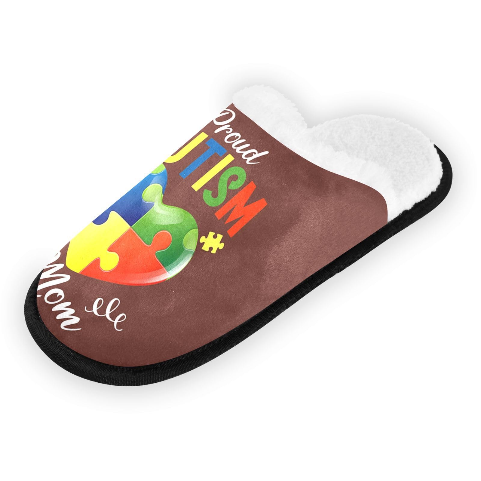 Proud Autism Heart Mom Cozy Slippers for Women Men Indoor Washable Fuzzy House Shoes with Anti-Skid Sole