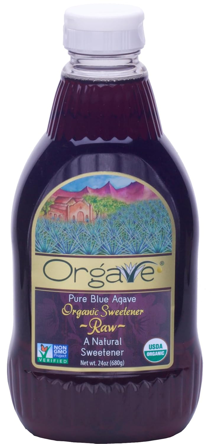Orgave Pure 100% Blue Agave Organic Raw Syrup Sweetener, Natural Sugar Substitute, USDA Organic, Non-GMO, Kosher, Halal, 24 oz, 6 Pack