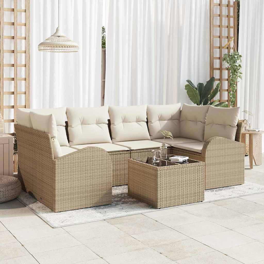 Set Divano da Giardino Beige 55x55x37 cm Polyrattan Moderno Outdoor Patio Salotto per Terrazza Balcone Giardino con Cuscini Impermeabili Resistente agli Agenti Atmosferici Porta Tazze