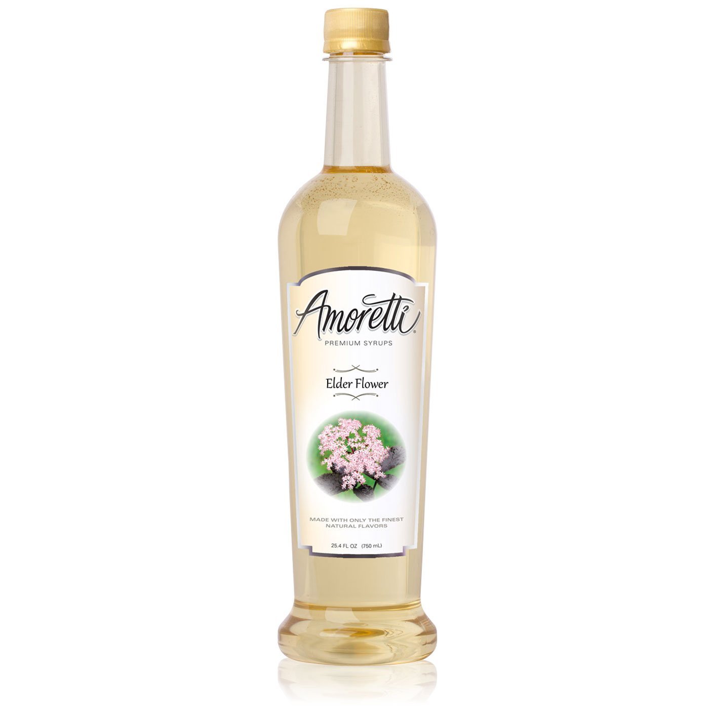 Amoretti - Premium Elder Flower Syrup, 94 Servings Per Bottle (750 ml), with Pump for Flavoring Coffees, Cocktails, and other Beverages, Gluten Free, GMO/GEO Free, Preservative Free