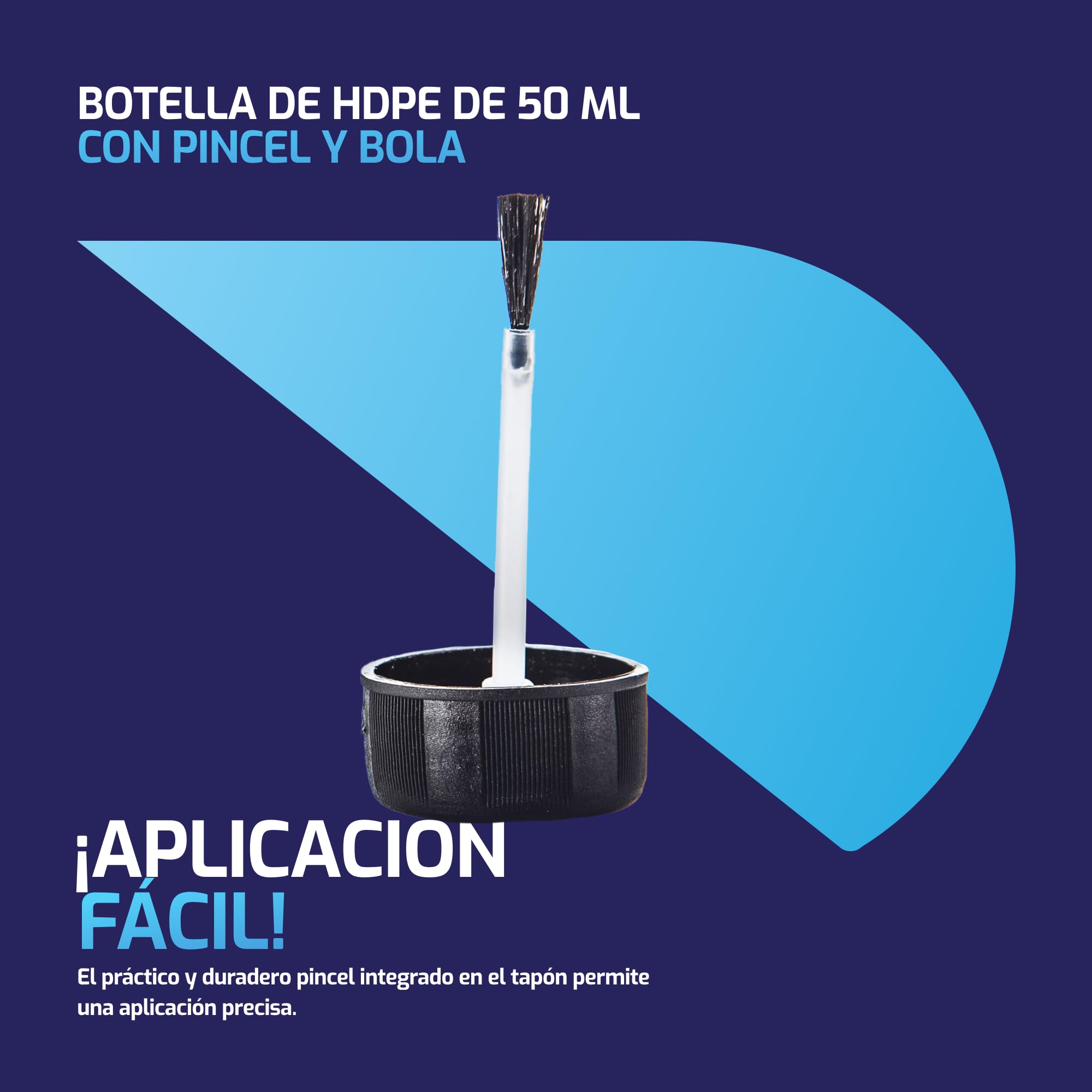 BenBow - Frascos 100x 50 ml con Pincel y Bola mezcladora - Pincel Fino, Transparente - Resistente a los disolventes - para almacenar y aplicar líquidos - Frascos de plástico HDPE para Pinturas