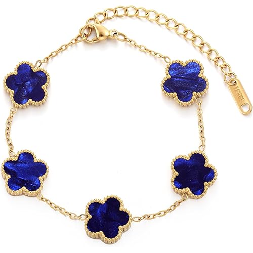 TICVSS Four Leaf Clover Bracelet for Women 18K Gold Plated Stainless Steel Lucky 4 Leaf Gold Link Bracelet Jewelry Gift for Women