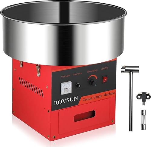 ROVSUN Máquina eléctrica de algodón de azúcar de 21 pulgadas, máquina eléctrica de algodón con cuenco de acero inoxidable, cuchara de azúcar y cajón