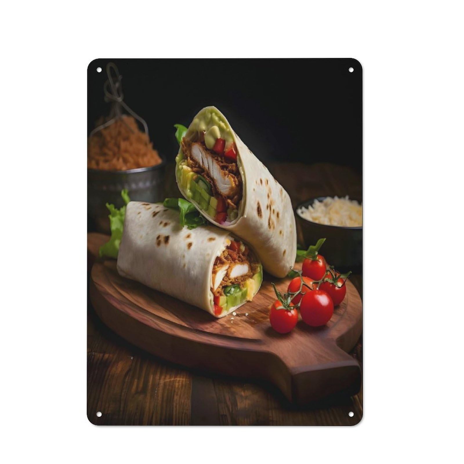 40x30cm Rustic Metal Wall Sign with Tortilla for Café Or Home Bar, A Housewarming Gift for Café-style Decor Fans