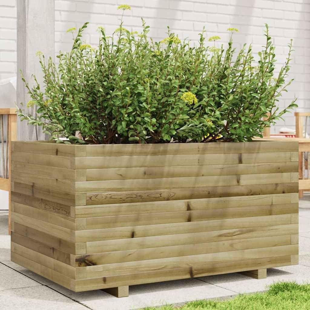 Macetero de madera de pino tratado a presión, 90 x 60 x 49,5 cm, bancal resistente con drenaje para jardín, balcón, terraza, interior y exterior, gran jardinera con almacenamiento de agua y