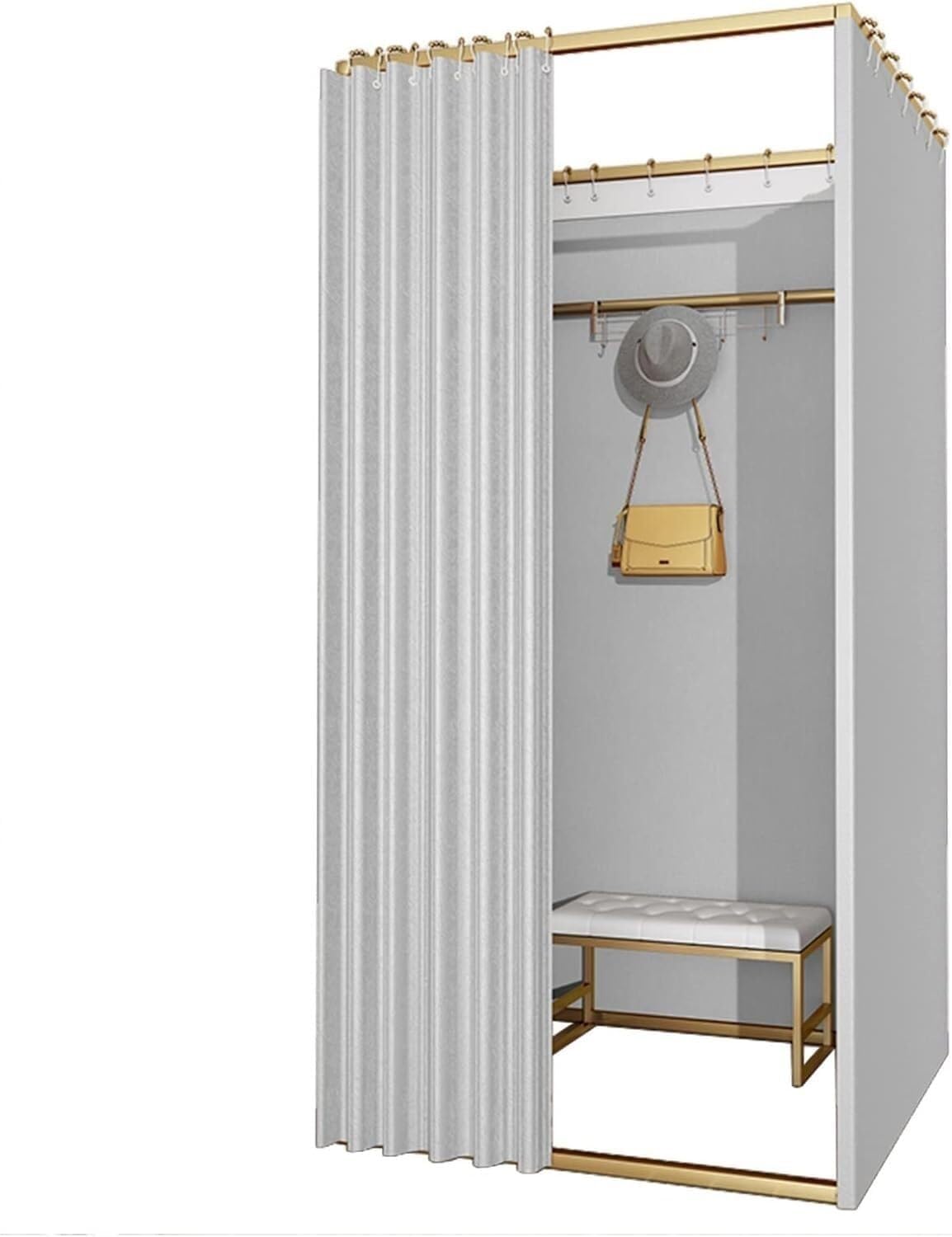 Cabine d'essayage pliable argent 80x80x200 cm avec cadre doré et rideaux