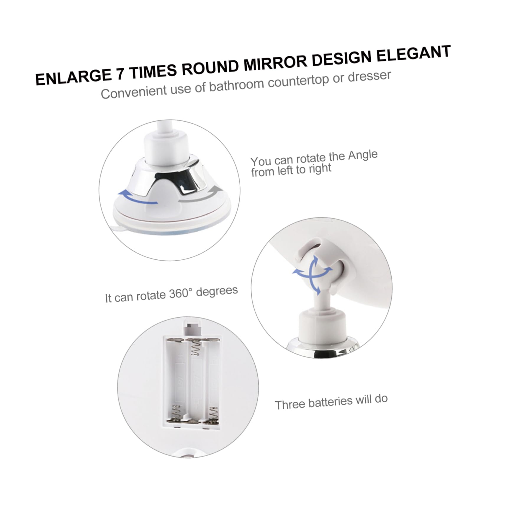 Healvian Espejo y Aumento 7X Redondo con Luz LED de Maquillaje Vidrio Ventosa Portátil y Práctico para Uso en Baño o Tocador para Hombres y Mujeres