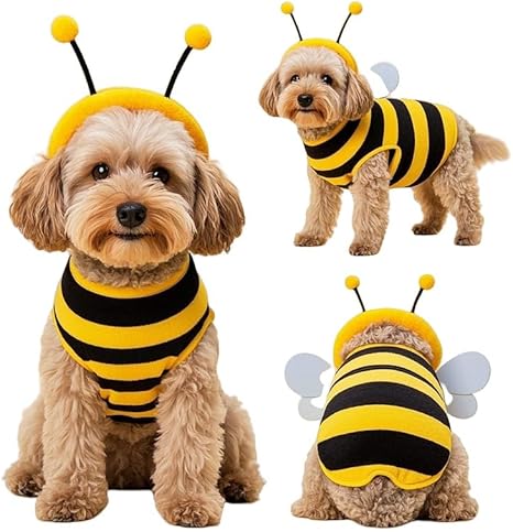 Disfraz de Abejorro para Perro con Rayas, Alas y Antenas Talla M