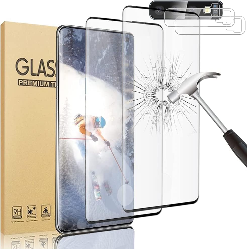 AFSKU Paquete de 2+2 Protector de pantalla para Galaxy S10, protector de cámara, vidrio templado 9H, resistente a los arañazos, compatible con
