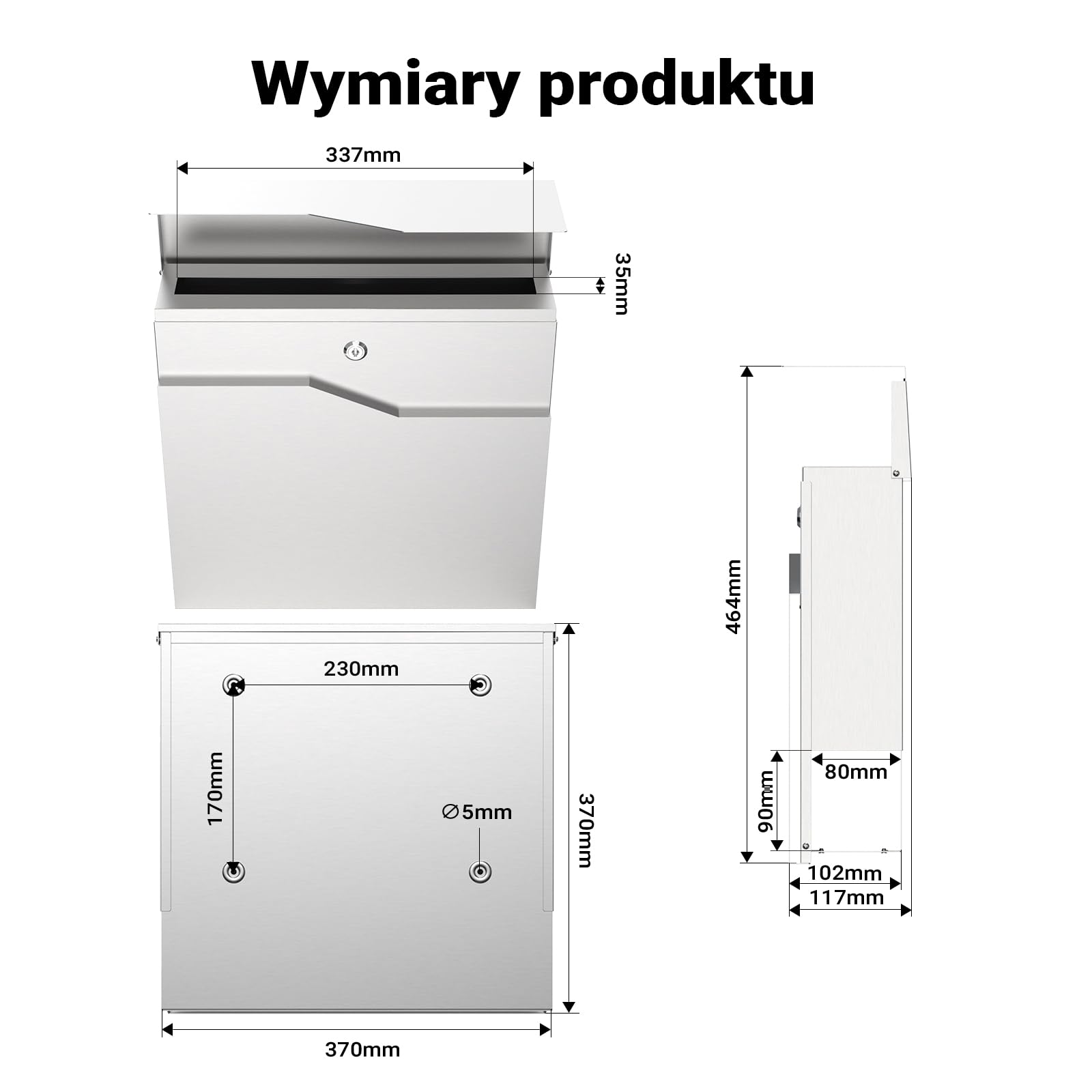 Wiltec Skrzynka na listy stal nierdzewna V19 z ukrytym zamkiem, nowoczesna skrzynka pocztowa do montażu na ścianie i stojaku, miejsce na gazety