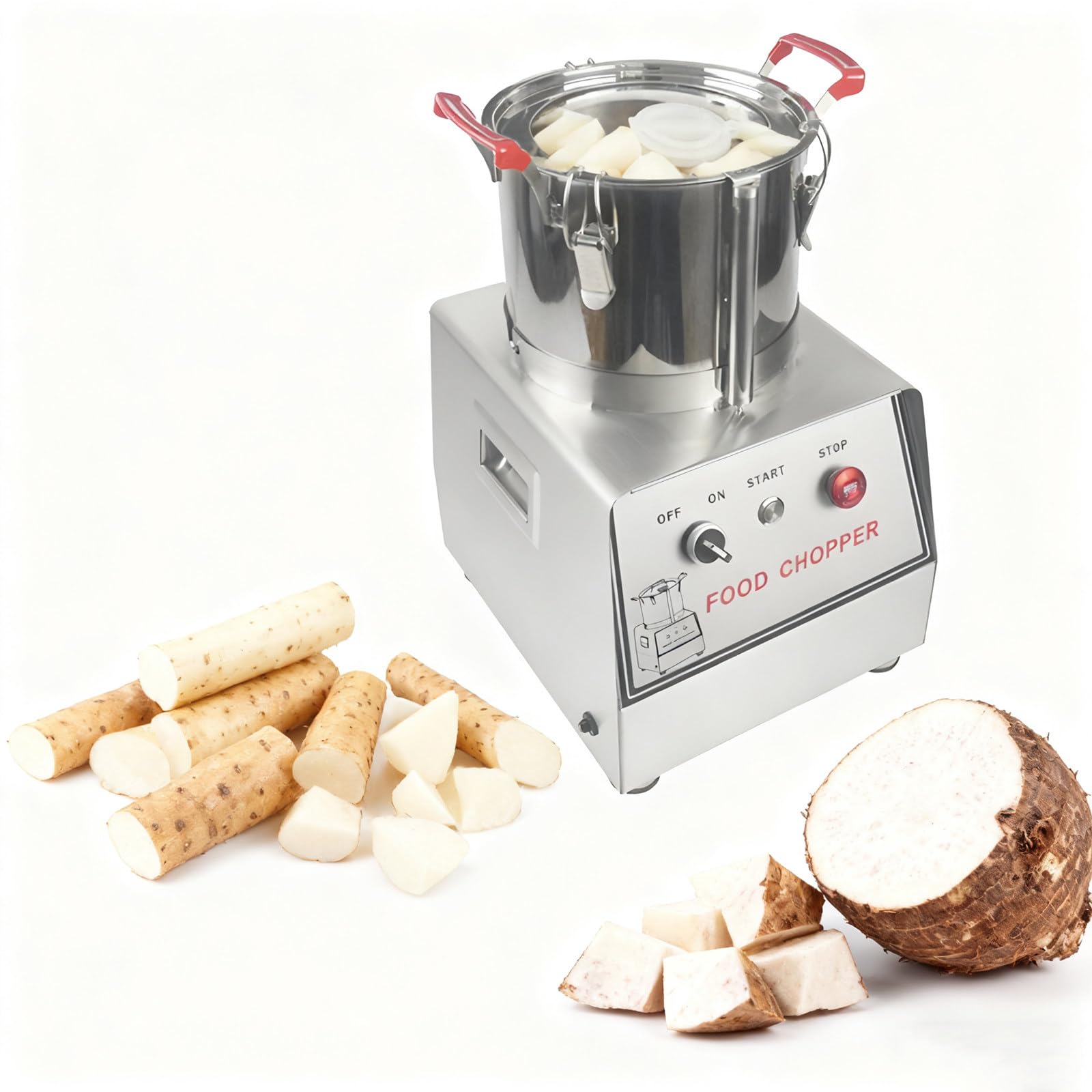 Procesador de Alimentos automático de Acero Inoxidable, picadora eléctrica de Alimentos, picadora Comercial de Carne y Verduras, 1500 RPM, diseño de chasis Cerrado, 5 litros (15L)