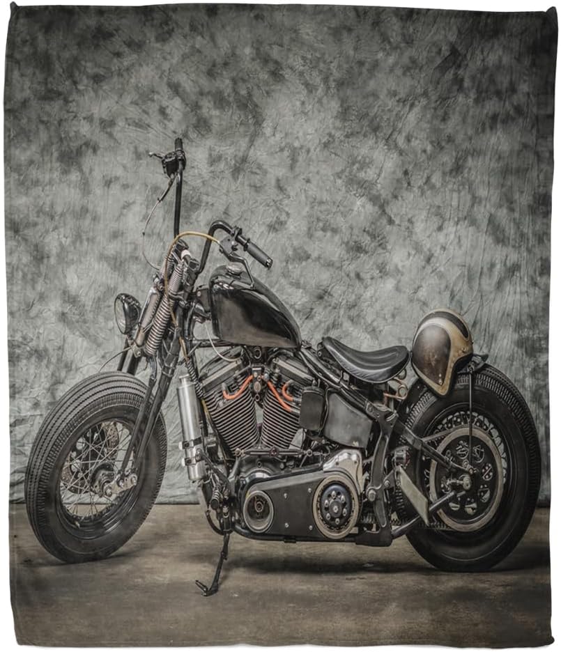 Home Decor Throw Blanket, Vintage Motorcycle Cool Classic Motorbike Warm Soft Cozy Flannel Bed Blankets for Bed, Couch, Sofa and Chair, All Seasons Suitable, 80x60 inches